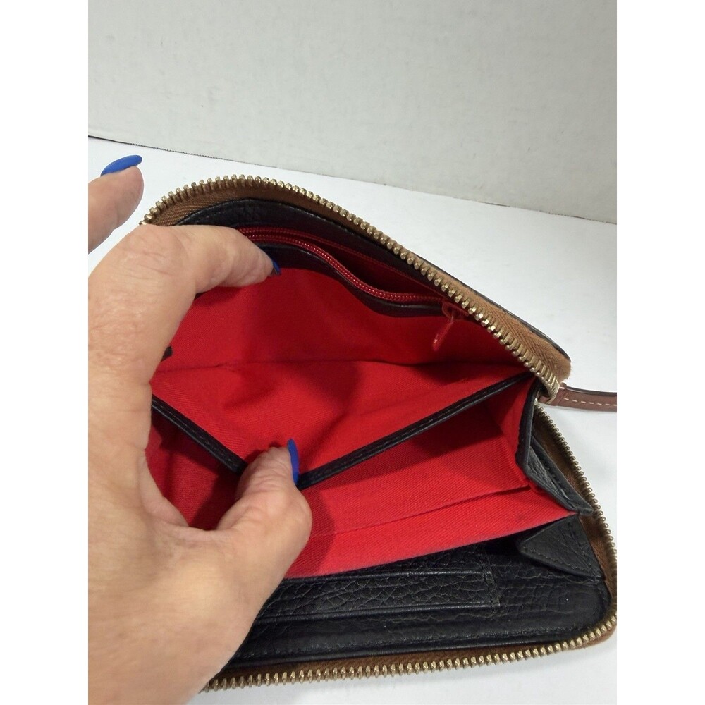Dooney & Bourke Black & Brown Pebbled Leather  Zip Wallet - Picture 7 of 10